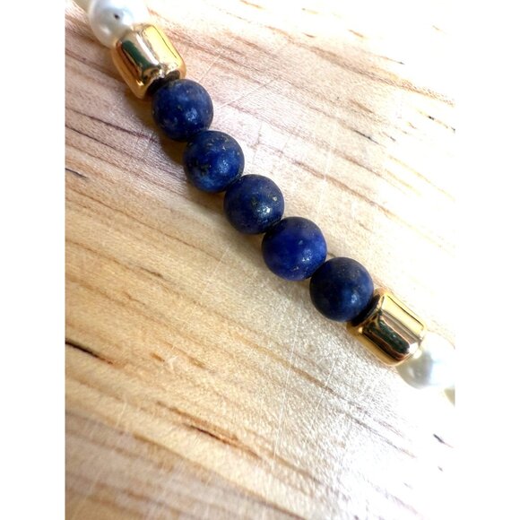 J.Crew Pearl & Lapis Blue Stone Anklet With Gold Accents Adjustable Length - Picture 4 of 11